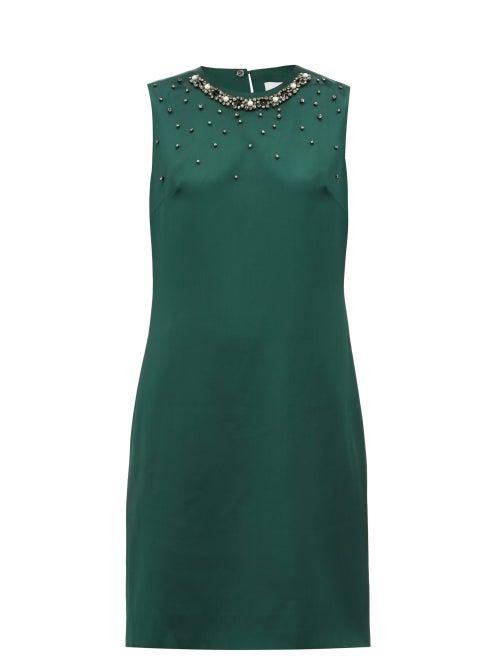 Matchesfashion.com Erdem - Rivanna Bow Appliqu Satin Dress - Womens - Green Multi