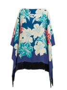 Matchesfashion.com Etro - Fringed Floral Print Silk Poncho - Womens - Blue