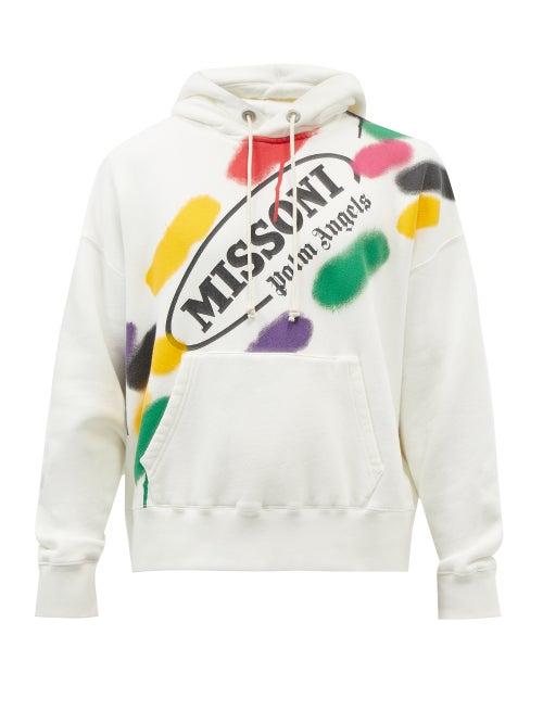 Palm Angels - X Missoni Hooded Cotton-jersey Sweatshirt - Mens - White