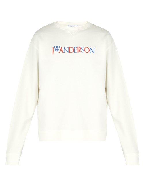 Matchesfashion.com Jw Anderson - Logo Embroidered Cotton Jersey Sweatshirt - Mens - White