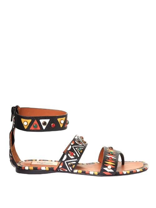Valentino Hand-painted Leather Flat Sandals