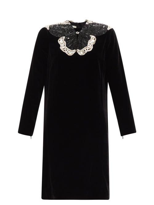Matchesfashion.com Gucci - Crystal And Sequinned Butterfly Velvet Dress - Womens - Black