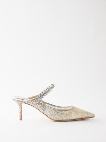 Jimmy Choo - Bing Glitter-mesh And Leather Point-toe Mules - Womens - Silver