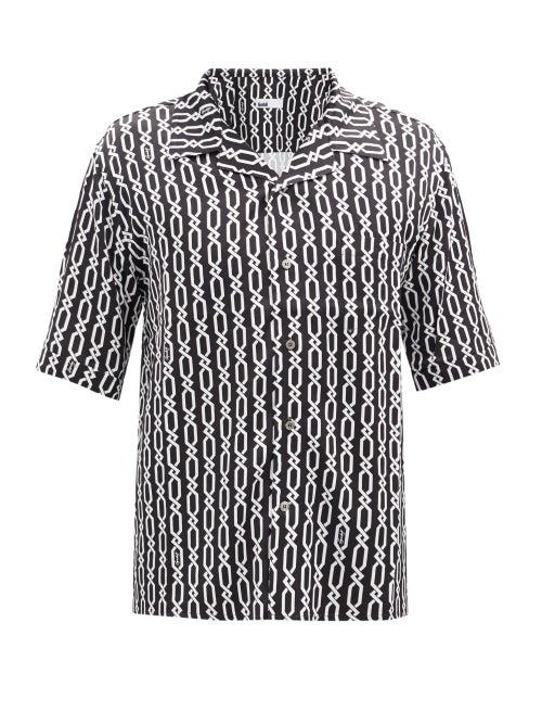 Matchesfashion.com Gmbh - Chain-print Cuban-collar Short-sleeved Shirt - Mens - Black White