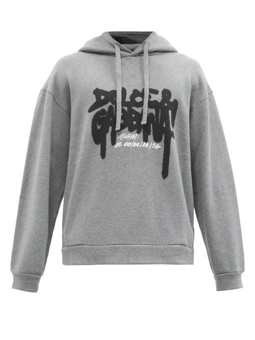 Dolce & Gabbana - Logo-print Jersey Hooded Sweatshirt - Mens - Grey