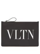 Matchesfashion.com Valentino - Vltn Logo Print Leather Pouch - Mens - Black White