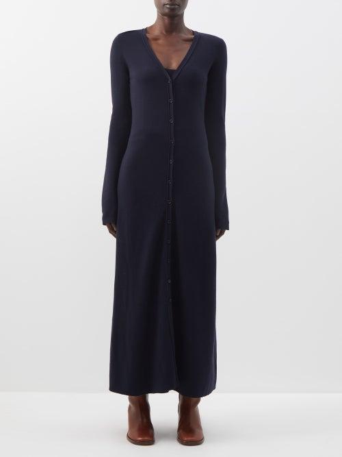 Chlo - Flare-sleeve Merino Maxi Dress - Womens - Navy