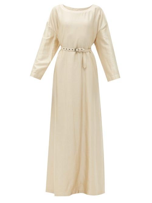 Matchesfashion.com Zanini - Belted Brushed-satin Maxi Dress - Womens - Cream