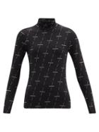 Matchesfashion.com Balenciaga - High-neck Logo-print Cotton-blend Jersey Top - Womens - Black Grey