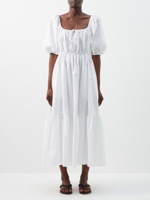 Matteau - Drawstring Square-neck Broderie Anglaise Dress - Womens - White