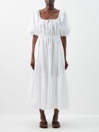 Matteau - Drawstring Square-neck Broderie Anglaise Dress - Womens - White