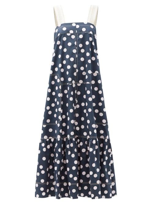 Matchesfashion.com Lee Mathews - Bea Polka-dot Cotton-poplin Dress - Womens - Navy Print