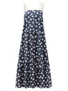Matchesfashion.com Lee Mathews - Bea Polka-dot Cotton-poplin Dress - Womens - Navy Print