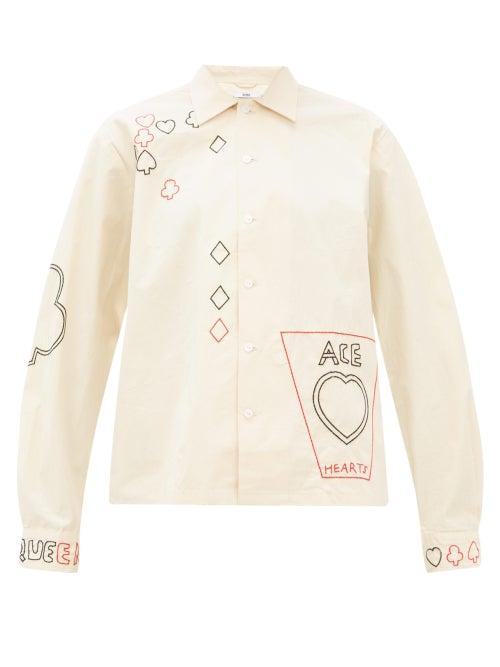 Matchesfashion.com Bode - Playing Card Embroidered Cotton Shirt - Womens - Beige