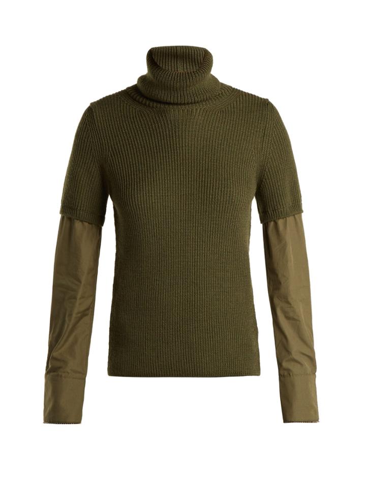 No. 21 Contrast-sleeve Roll-neck Wool Sweater