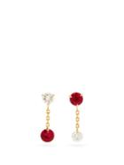 Matchesfashion.com Raphaele Canot - Mismatched Diamond, Ruby & 18kt Gold Earrings - Womens - Yellow Gold