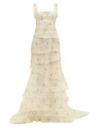 Matchesfashion.com Brock Collection - Floral-print Tiered Silk Dress - Womens - Beige Multi