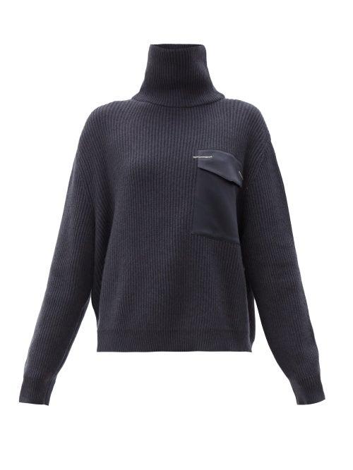 Matchesfashion.com Brunello Cucinelli - Satin-pocket Roll-neck Cashmere Sweater - Womens - Navy