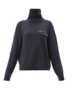 Matchesfashion.com Brunello Cucinelli - Satin-pocket Roll-neck Cashmere Sweater - Womens - Navy