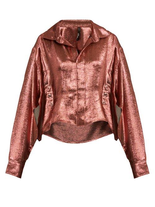 Matchesfashion.com Paula Knorr - Big Long Sleeved Silk Blend Lam Shirt - Womens - Gold