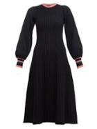 Matchesfashion.com Roksanda - Mereza Blouson Sleeve Knitted Midi Dress - Womens - Black Navy