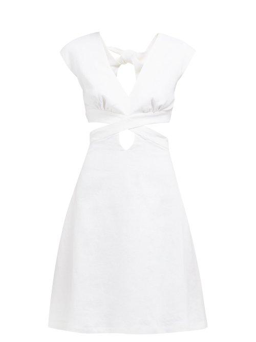 Matchesfashion.com Ephemera - Cut Out Front And Back Linen Mini Dress - Womens - Ivory