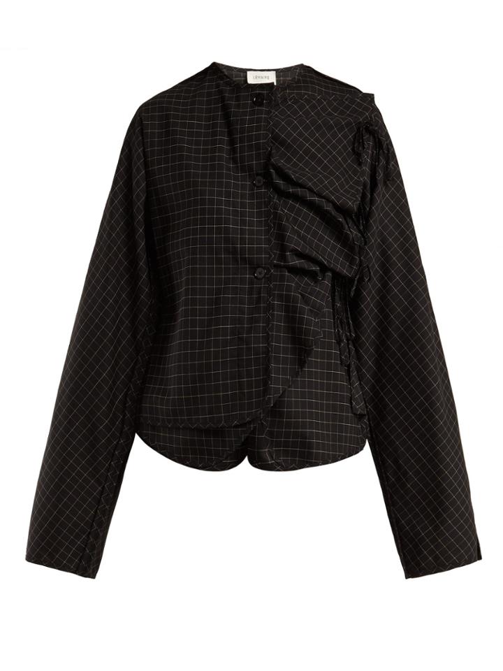 Lemaire Checked Asymmetric Wool-blend Top