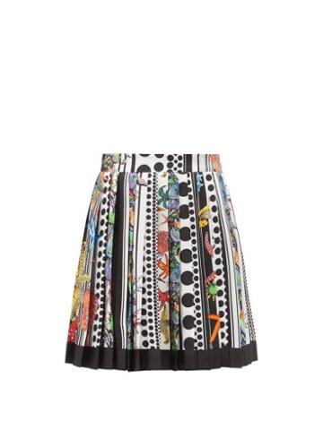 Matchesfashion.com Versace - Trsor De La Mer-print Pleated Silk-satin Skirt - Womens - White Multi