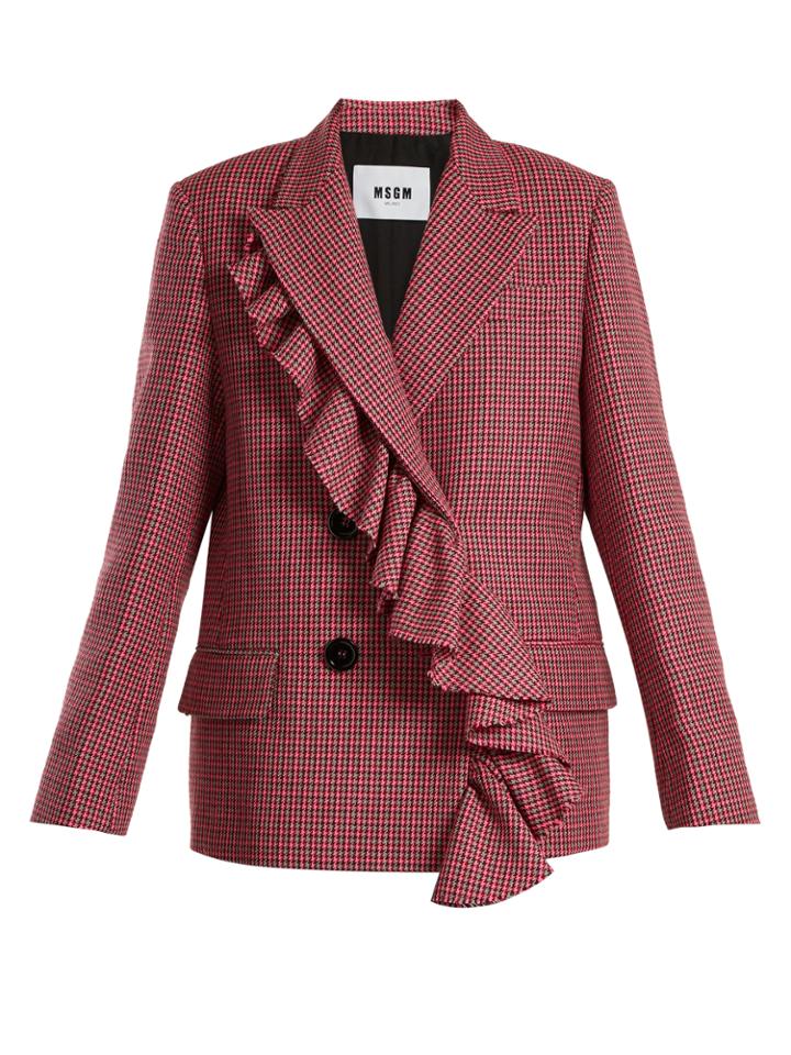 Msgm Asymmetric-ruffled Double-breasted Wool Jacket