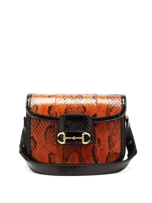 Matchesfashion.com Gucci - 1955 Horsebit Snakeskin Shoulder Bag - Womens - Brown Multi