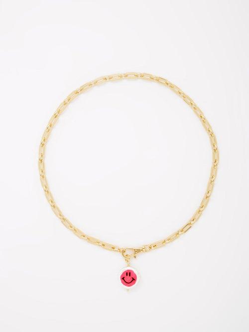 Joolz By Martha Calvo - Smiley Face Pearl & 14kt Gold-plated Necklace - Womens - Pink Multi