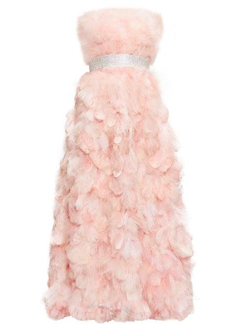 Matchesfashion.com Dolce & Gabbana - Crystal-embellished Feather-trimmed Silk Gown - Womens - Light Pink
