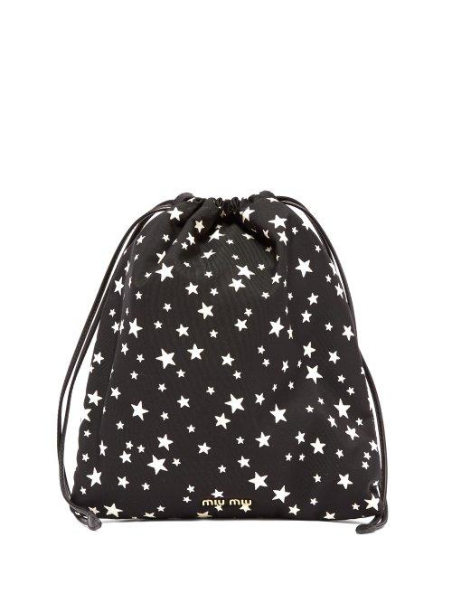 Matchesfashion.com Miu Miu - Star Print Drawstring Make Up Bag - Womens - Black Multi