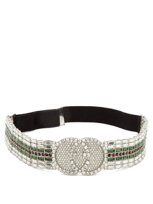 Matchesfashion.com Gucci - Tennis Crystal Embellished Headband - Womens - Green