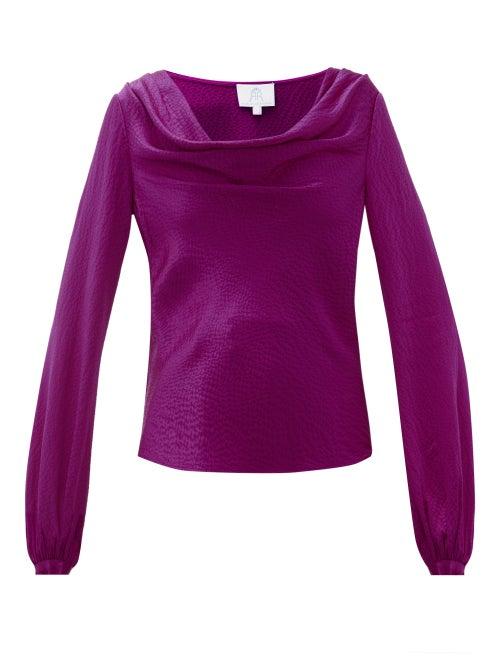 Matchesfashion.com Rebecca De Ravenel - Laura Cowl Neck Hammered Silk Blouse - Womens - Dark Pink