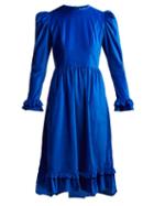 Matchesfashion.com Batsheva - Ruffled Cotton Velvet Midi Dress - Womens - Blue