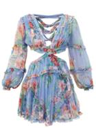 Matchesfashion.com Zimmermann - Bellitude Laced Floral-print Silk Mini Dress - Womens - Blue Print