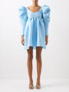 Kika Vargas - Chiara Puff-sleeve Silk-blend Mini Dress - Womens - Light Blue
