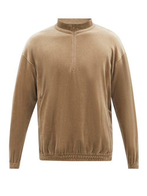 Auralee - Quarter-zip Cotton-velour Sweatshirt - Mens - Brown