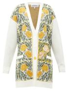 Matchesfashion.com Loewe - Flower-jacquard Wool-blend Cardigan - Womens - White Print