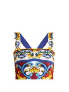 Dolce & Gabbana Majolica-print Cotton-blend Cropped Top