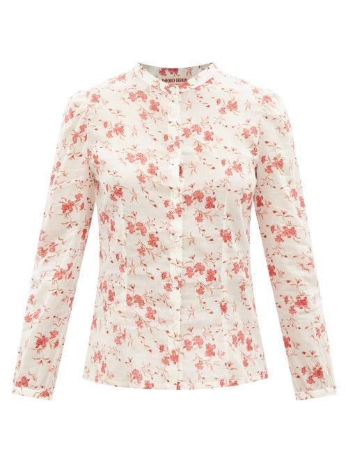 Emporio Sirenuse - Rafaela Stand-collar Cotton-voile Blouse - Womens - Pink Floral