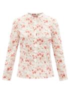 Emporio Sirenuse - Rafaela Stand-collar Cotton-voile Blouse - Womens - Pink Floral