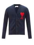 Matchesfashion.com Ami - Ami De Coeur-logo Cotton-blend Cardigan - Mens - Navy