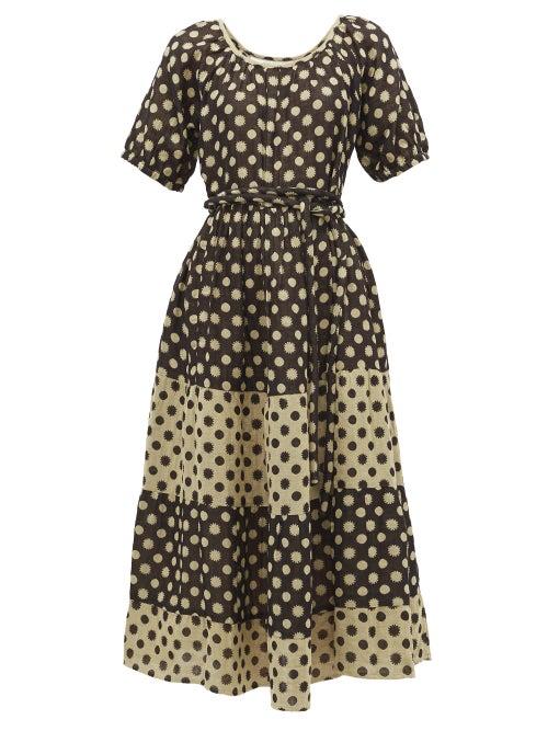 Matchesfashion.com Ace & Jig - Noah Tiered Cotton-jacquard Midi Dress - Womens - Black Multi