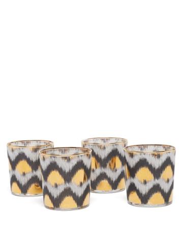 Matchesfashion.com Les Ottomans - Set Of Four Ikat-print Tumbler Glasses - Black Multi