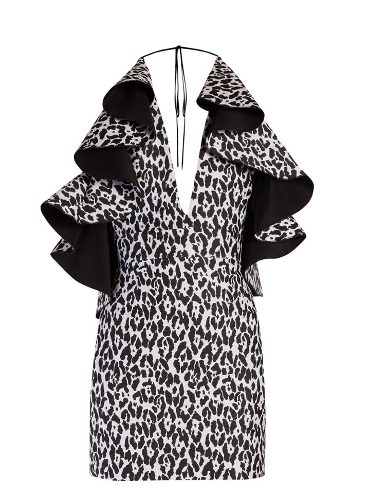 Balmain Ruffled Leopard-print Mini Dress