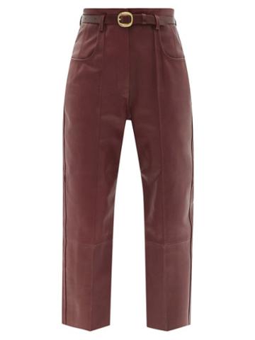 Matchesfashion.com Petar Petrov - Pollis B Belted Leather Cropped Trousers - Womens - Red