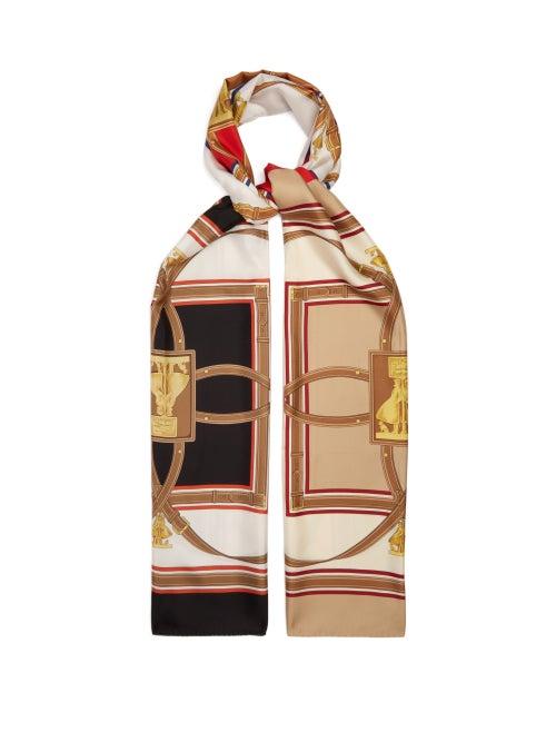 Matchesfashion.com Burberry - Belt Print Silk Twill Scarf - Womens - Black Red