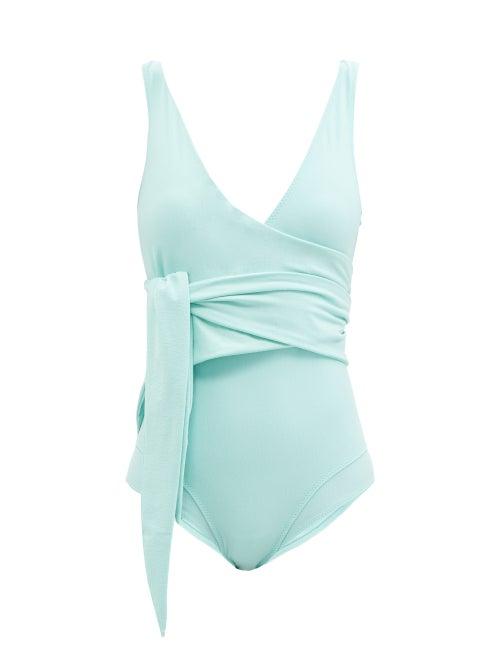 Ladies Beachwear Lisa Marie Fernandez - Louisa V-neck Crepe-jersey Swimsuit - Womens - Green